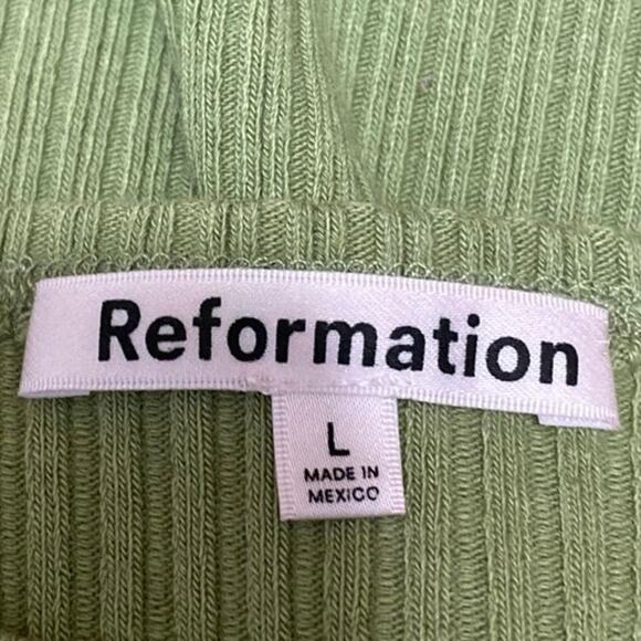 Reformation Carlota Green Ribbed Knit Sleeveless High Neck Tank Crop Top Size L - Picture 3 of 4